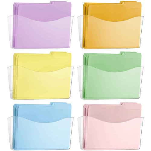 Gaillty 6 Pack Clear Expandable Pocket Wall File Holder Plastic Hanging Wall Organizer, 60 Pack 1/3 Cut Tab Colored File Folders, Assorted 6 Colors for Office School Classroom Organization(Morandi)