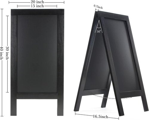 DAHAPYBOO Sandwich Board - 40"x20" Solid Pine Wood Rustic Black Chalkboard Sign for Outdoor Use