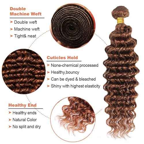#30 Brown Bundles Human Hair Deep Wave Bundles 24 24 24 Inch Light Brown Deep Wave Bundle Unprocessed Brazilian Virgin Weave Hair 3 Bundle 50 Gram Per Bundle