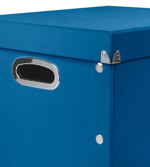Snap-N-Store Vinyl Record Storage Box - Pack of 1-13.2 x 12.625 x 12.5 Inch LP Holder with Lid for 12-inch Records - Crate Holds up to 75 Vinyl Albums - Classic Blue