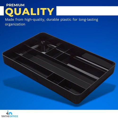 1InTheOffice Desk Drawer Tray Organizer, 7 Compartment Tray, Plastic Drawer Organizers, Black 14.13" L x 9.13" W x 2.04" H