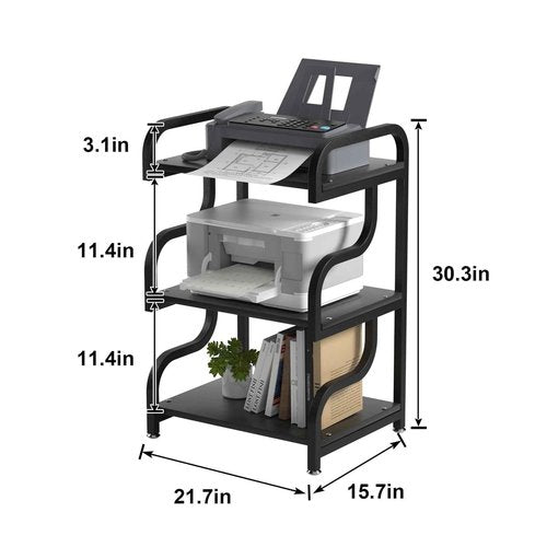 URLINE Printer Stand, 3-Tier Large Printer Stand, Durable Materials and Ample Storage Space,Printer Table for Home Office Organization,Black
