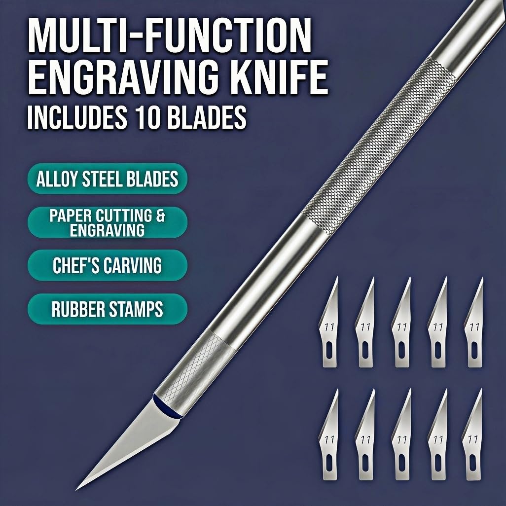 LOLUTIY 1 Pcs Craft Hobby Knife Exacto Knife with 11 Pcs Stainless Steel Blade Kit, Scrapbooking, Stencil