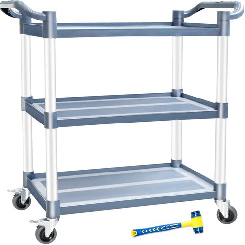 AQNIEGEP Utility Cart with Wheels, 510lbs Heavy-Duty Food Kitchen Cart & Rolling Service Cart for Restaurant Commercial Office, Lockable Wheels & Tool-Free Assembly, 3-Tier, Grey