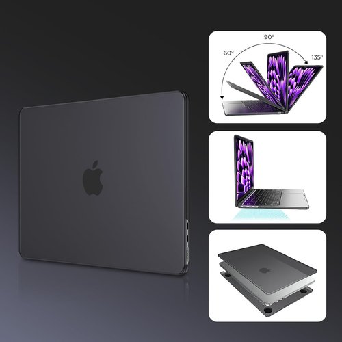 EooCoo MacBook Air 15-Inch Case - Durable Hard Shell with Keyboard Cover & Screen Protector | Matte Black