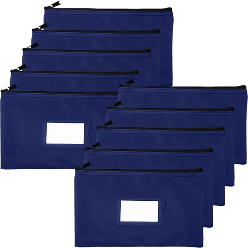 Money Bank Deposit Bag with Zipper | 11x6 inch | Navy blue | Durable Leatherette Money Cash Coin Check Wallet Pouch for Men & Women with Framed ID Window and Blank Card | by GIDABRAND (10)