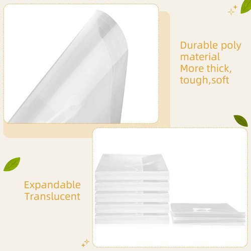 Tatuo 50 Pcs A4 Plastic Envelopes with String Closure 1.2'' Expansion Plastic Letter Size Envelopes Folders for Documents Clear Document Holder Paper Organizer for Office School Supplies (White)