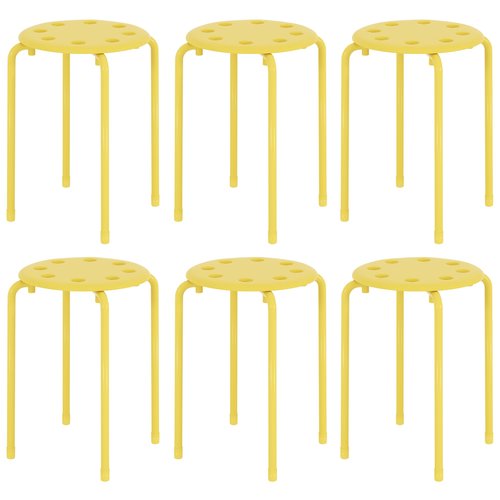 VECELO Stacking Stools Set of 6, 17.7 Inch Standard Height, Portable Plastic Colourful Decoration Stools for School Classroom and Office, No Assembly Required, Yellow