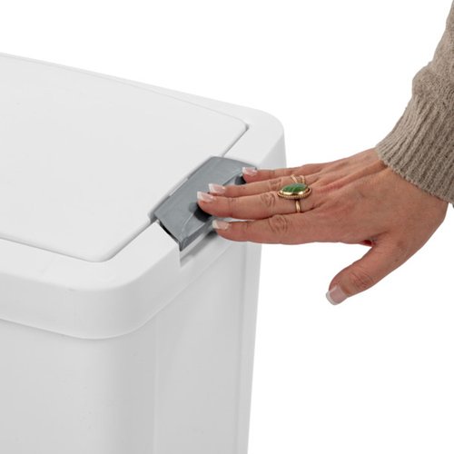 Sterilite 7.5 Gallon TouchTop Wastebasket Trash Can with Pop Up Lid for Kitchen, Bathroom, Mudroom or Office, 4 Pack, White