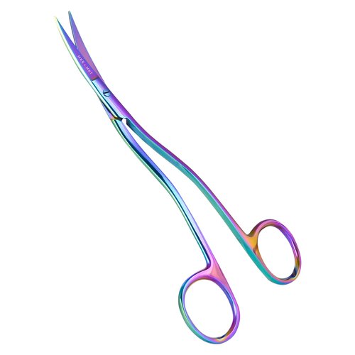 MAKER AND MARKET Premium Embroidery Scissors Set of 3 Kit - Double Bent Offset Duckbill, Spring Action Curved Blade and Double Bend Long Applique Needlepoint with Pouch Sleeve (Rainbow)