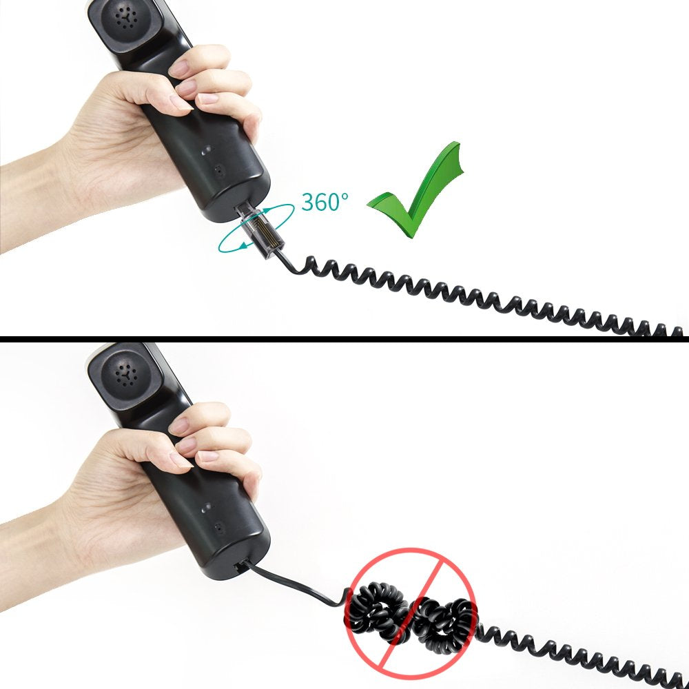 (Value Pack of 4 360° Phone Cord Detangler Landline Telephone Extended Rotating Black
