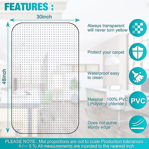 BesWin Chair Mat for Carpets, 30" X 48" Transparent Office Chair Mat for Low Pile Carpeted Floors, Computer Desk Chair Mat for Office Chair on Carpet for Work, Home, Gaming, Easy Glide (Rectangle)