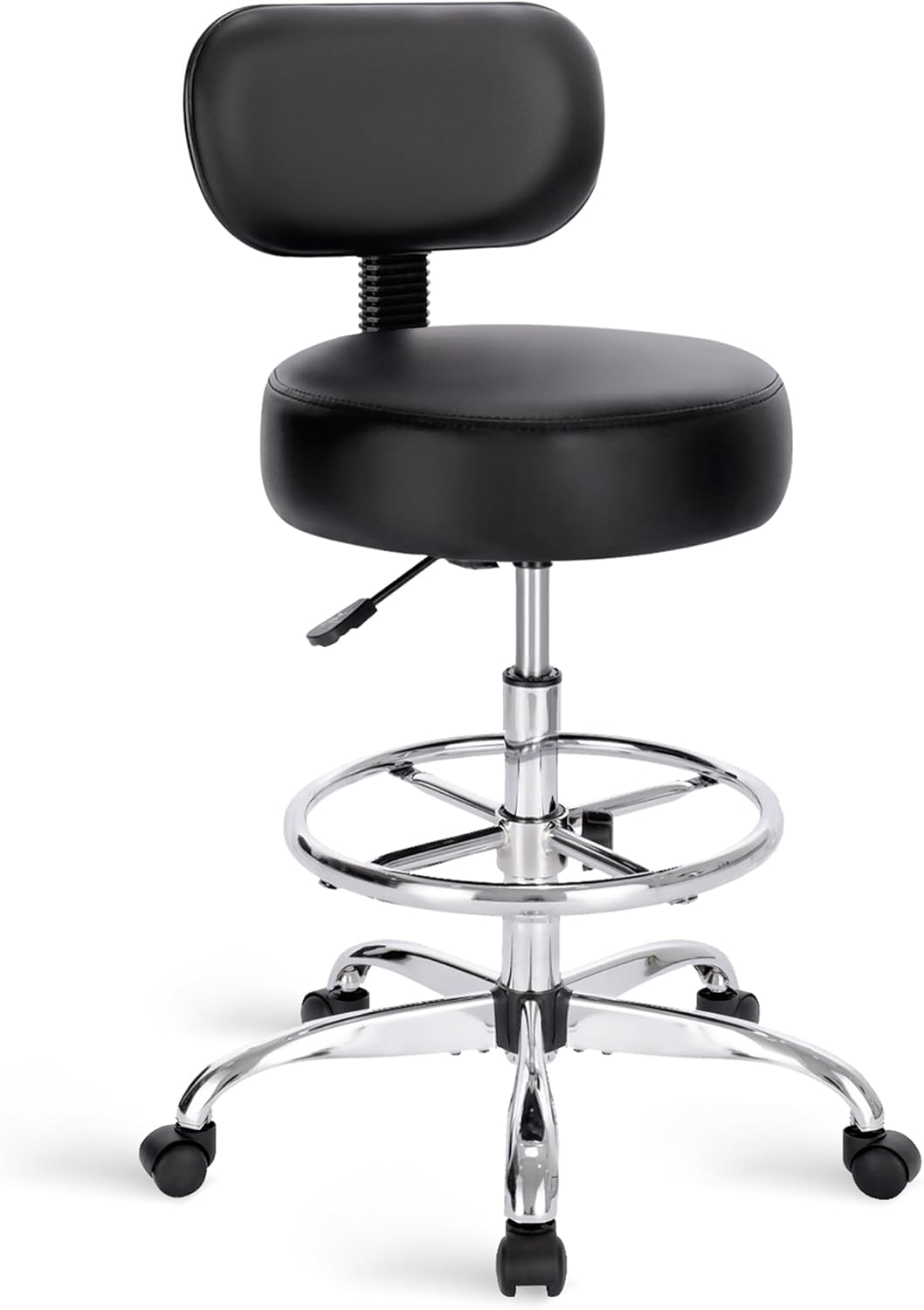 SUPERJARE Drafting Chair - Adjustable Rolling Stool with Foot Rest & Thick Cushion - Black