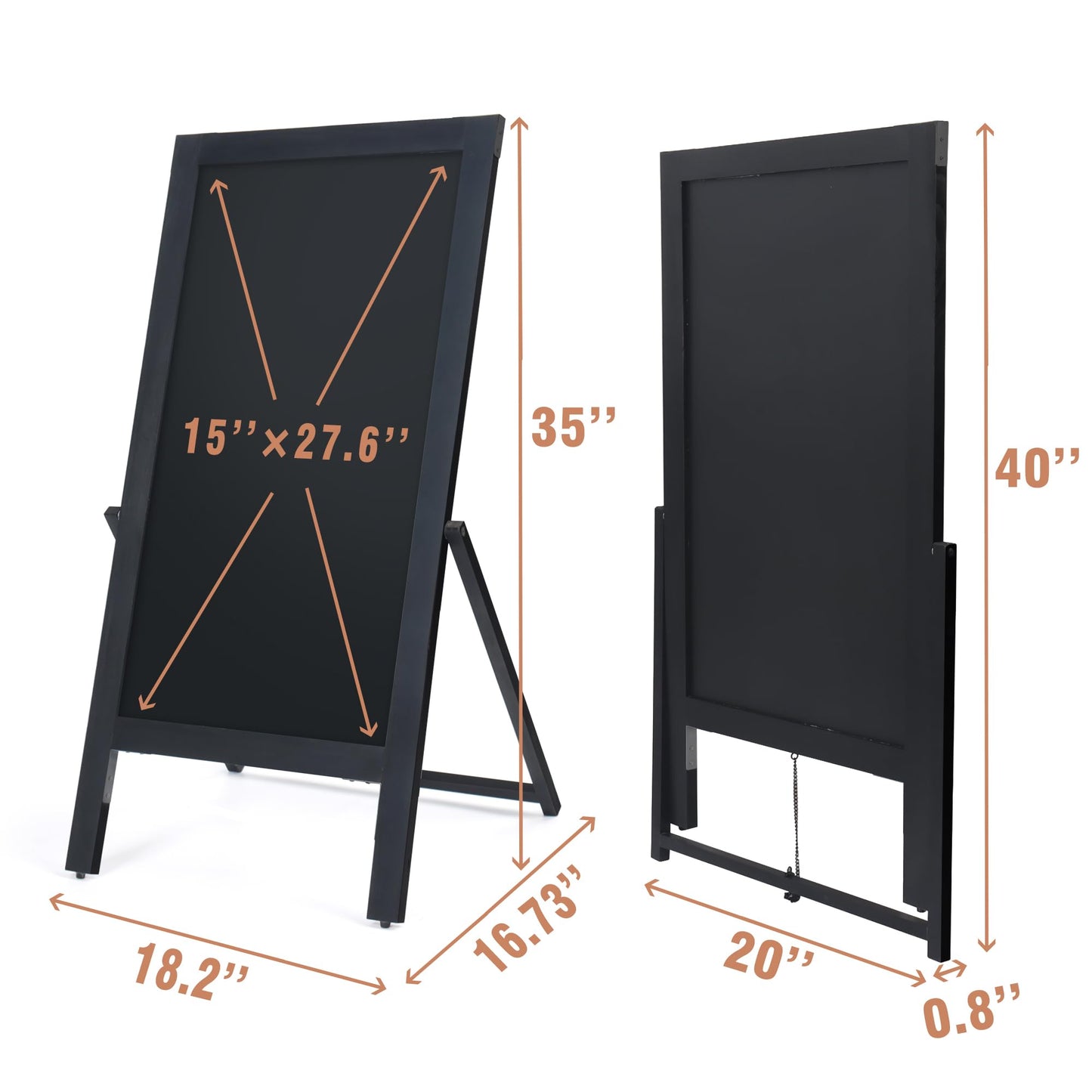 SELEAD Solid Wood Frame Chalkboard with Stand - 40" x 20" Magnetic Double Sided Sandwich Board Signs Outdoor Chalk Board Easel Pizarra for Menu, Business, Cafe, Event - Black