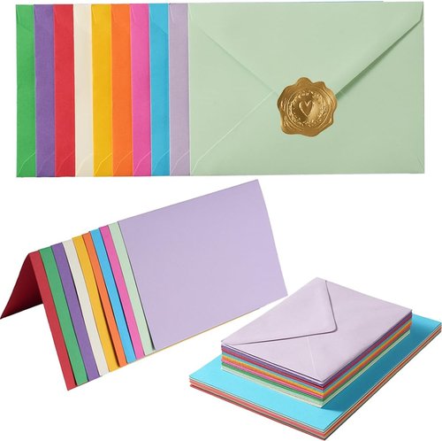 Skiennix A7 Colorful Envelopes - 50 Pack with Blank Heavy Cardstock & Gold Stickers | Perfect for Invitations, Weddings, Birthdays