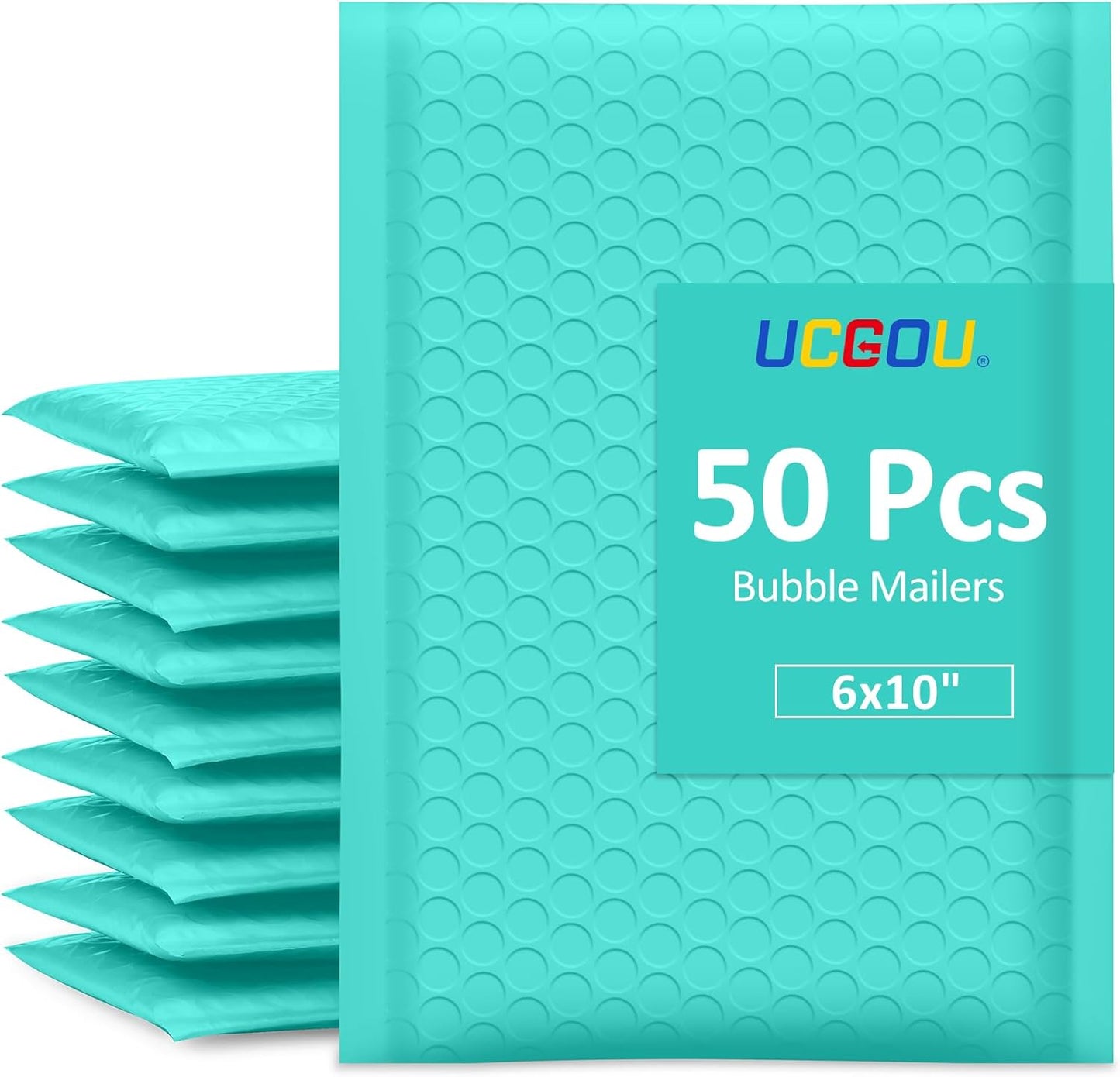 UCGOU Bubble Mailers - Teal 6x10 Inch Poly Padded Envelopes | 50 Pack Waterproof Self-Seal Bags for Shipping