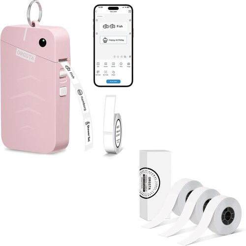 ORGSTA S001 Label Maker - Portable Bluetooth Thermal Printer for Home & Office Organization | Includes 3 Tape Rolls - White