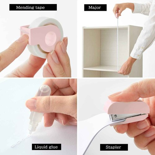 team-demi Plus Stationery Kit Pink (Scissors, stapler, tape, liquid glue, cutter, ruler, tape measure, pin for SIM card replacement) TD-001 30-211 With Original Stylus Ballpoint Touch Pen