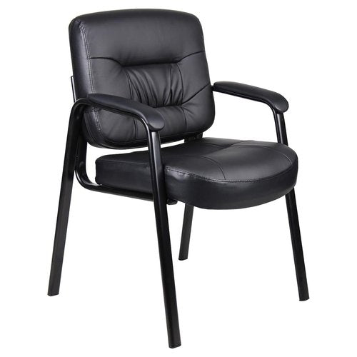 Oakestry Executive Guest Chair Black Mid Back Leatherplus Upholstered Office Chair Cushioned Seat Armrests Durable Frame Reception Conference Room Waiting Area Home Office Stylish Comfortable Seating