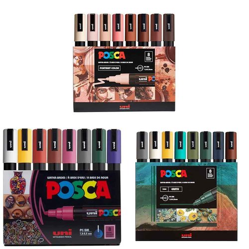 Posca Medium Paint Markers Bundle - 24 Pack (5M - 8 Portrait + 8 Earth + 8 Dark Tones)
