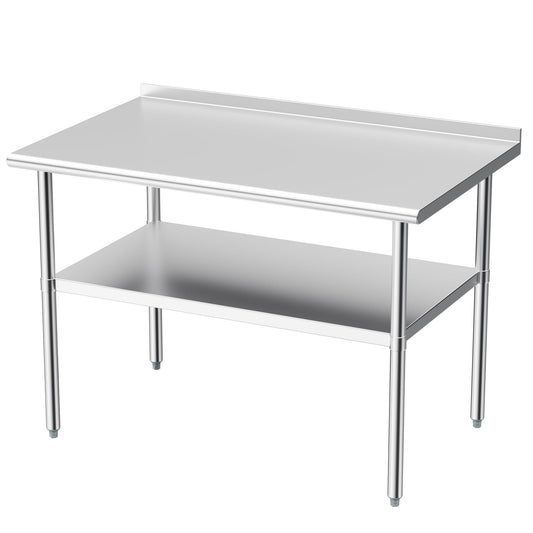 Derro Stainless Steel Table for Prep & Work, 30x48 in, Metal Commercial Heavy Duty Table with Backsplash and Adjustable Under Shelf and Foot for Restaurant, Home and Hotel