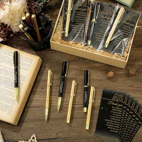 50 Set 40th Birthday Party Favor for Guest Anniversary Party Favor with Black and Gold Ballpoint Pens and Thank You Cards for Women Men Birthday Anniversary Appreciation Gifts
