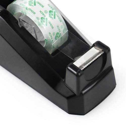 BOMEI PACK Tape Dispensers Desk, 1 Pack Black with 12Rolls Transparent Tape, 1 Inch Core, for Gift Wrapping, School, Office and Home