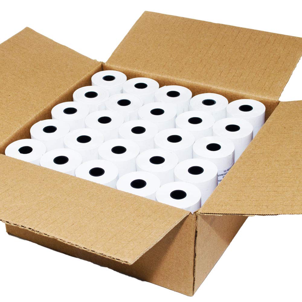 (100 Rolls) 2 1/4 x 85 Thermal Paper Receipt Rolls 2.25 x 85 ft, 55 GSM Premium Quality German Paper Fits All Credit Card Terminals Verifone VX510 VX570 FD50 BPA Free from BuyRegisterRolls