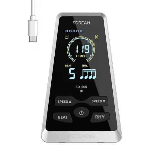 Digital Metronome for Piano,Guitar,Violin,Drums,Ukulele Practice,Rhythm,Beat Speed Adjustable, Rechargeable, LCD Display,Electronic Metronome with Volume Knob (Black)