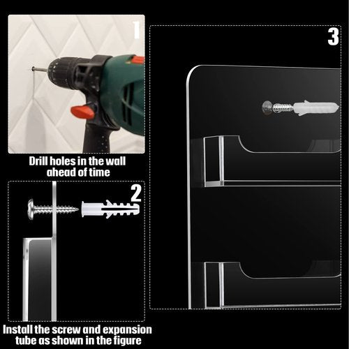 2 Pieces Acrylic Business Card Holder Wall Mount Clear Sticker Display Rack Multiple Clear Acrylic Card Organizer Sticker Display Stand Pre Drilled Index Card Storage (16 Pockets/ 23x 8")