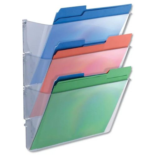 1InTheOffice Wall File Holder, Wall Mount Clear Plastic File Holder, 3-Pocket, Letter Size