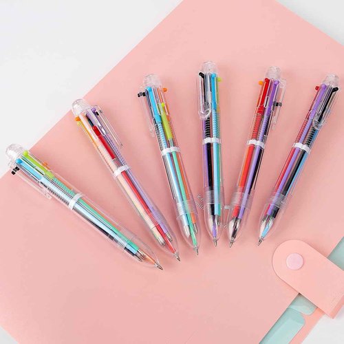 Enyeopd 100 Pack 6-in-1 Multicolor Ballpoint Pen Retractable Ballpoint Rainbow Pens for Office School Supplies Students Children Valentines Day Bulk Gift for Kids Party Favors