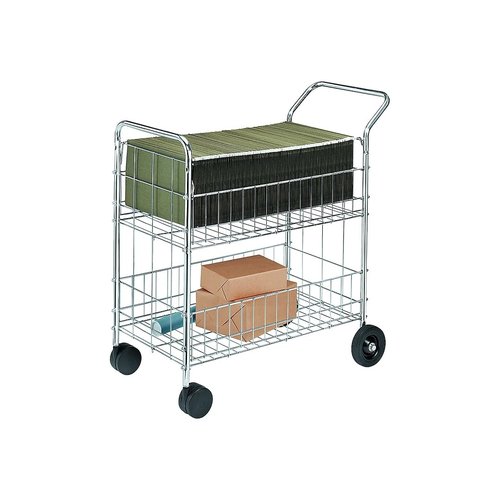 Fellowes 40912 Mail Cart,Holds 150 Folders,21-1/2-Inch x38-1/2-Inch x39-1/4-Inch,Chrome