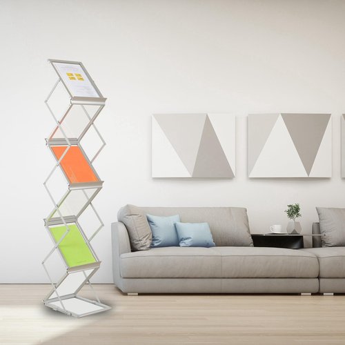 TWJouko 6 Pockets No Need Installation Aluminum Foldable Magazine Rack,Handheld Easy Mobility Trade Show Flyer Holder，Brochure Display Stand For Exhibitions Offices and Homes，Multifunctional Uses