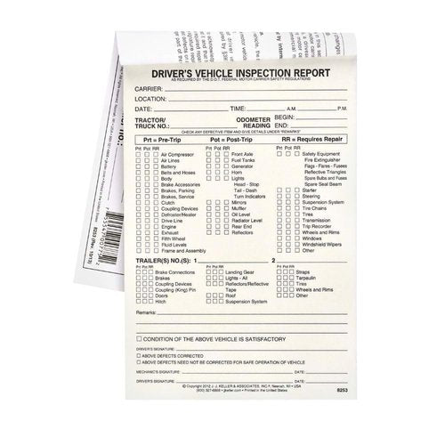 J. J. Keller Detailed Driver's Vehicle Inspection Report (Pre- & Post-Trip) Meets FMCSR Requirements, Book Format with 31 Sets, 2-Ply Carbonless, 5.5" x 8.5", 5 Pack