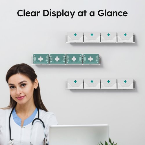 FEMELI Acrylic Business Card Holder Wall-Mounted, Adhesive Multi-Pocket Clear Sticker Display, Space-Saving Cards Booklet Organizer for Office Retail (8 Pockets)