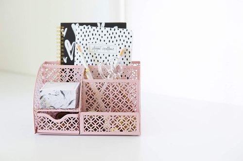 BLU MONACO Light Pink Desk Organizer – Cute & Girly Storage for Girls & Women, Paper & Office Supply Organizer for Home Office