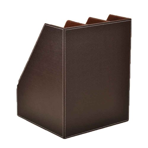 Vertical Style,Leather Magazine Holder Office Desk Organizer File Document Tray Box Bookends Book Stand (Coffee (3 slot))