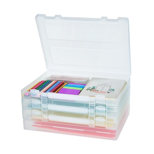 Mickiewicz 4 Pack Large A4 Paper document Box, Arts Supply Storage Organizer Box Scrapbook Storage Box Crafts Organization Boad Game Storage,Thick Plastic Scrapbook Storage Box for 8.5" x 11" Letter