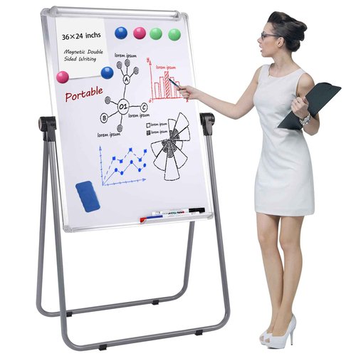 Dry Erase Board with Stand, Double Sided Magnetic Whiteboard, 24 x 36 Portable Height Adjustable White Board with Aluminium Frame