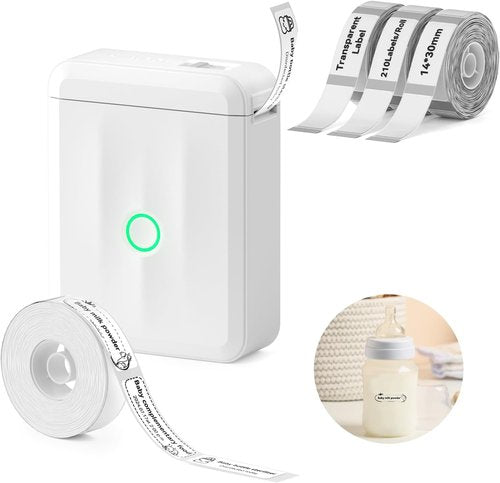 NIIMBOT Clear Label Maker Bundle - Mini Portable Bluetooth Thermal Printer with 4 Roll Tapes | Ideal for Nursery & Storage