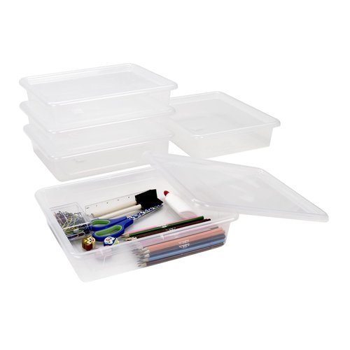 Storex Letter Size Deep Storage Tray – Organizer Bin with Non-Snap Lid for Classroom, Office and Home, Translucent, 5-Pack (62566A05C), 10 x 13 x 3 Inches