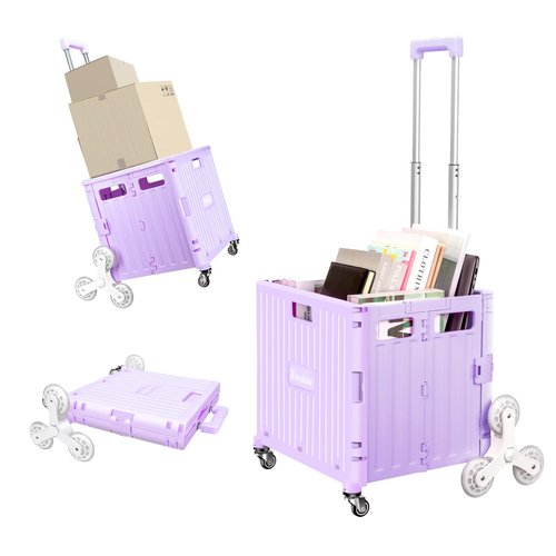 Foldable Rolling Crate for Stair Climbing : Handcart for Shopping Teacher Laundry (Lavender)