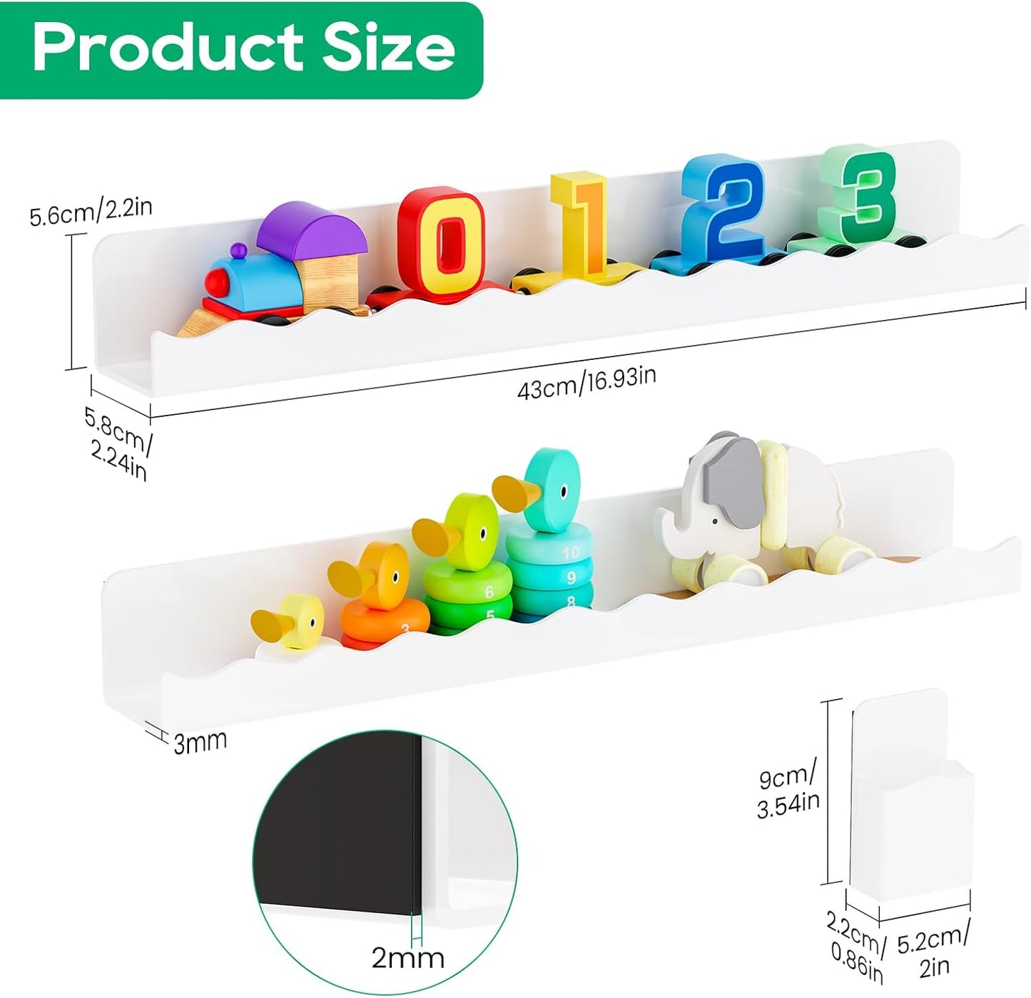 Skiennix Magnetic Book Shelf - Reusable Acrylic Display with Pen Holder for Whiteboards | White, 2 Pcs