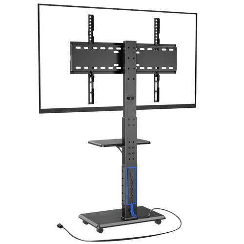 Afaloona Rolling TV Stand with Power Outlet, Mobile TV Cart for 32-75 Inch TVs up to 110 lbs, 18 Adjustable Heights, Max VESA 600x400mm, TV Floor Stand with Swivel Mount/Shelf/Wheels, Fits for Bedroom