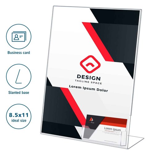 Remerry 12 Pcs Acrylic Sign Holder with Business Card Holder Slanted Paper Stand Clear Brochure Display Stand Heavy Duty Plastic Signs for Office Table Advertisement Flyer (8.5 x 11 Inch)