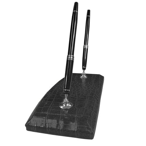 Dacasso Black Crocodile Embossed Leather Double Pen Stand