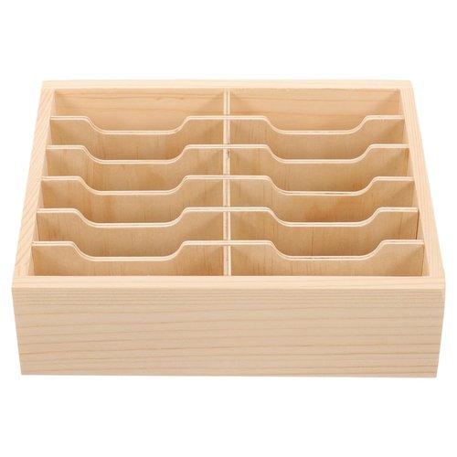 VILLCASE 12 Grids Cell Phone Storage Box: Wooden Holder - Multi-Compartment Calculator - Desk Organizer for Classroom Office