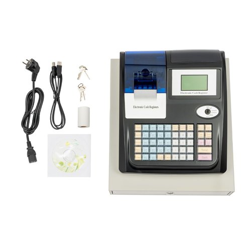 Stainless Steel 48-Key Electronic Cash Register, 48 Keys LED Display Commercial Cash Register, High Capacity Portable Cash Management System for Restaurants, Supermarkets, Small Businesses