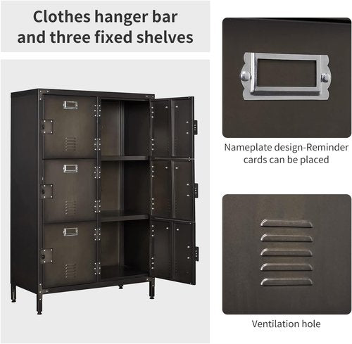 BYNSOE Metal Locker Storage Cabinet - 47.3” Industrial Steel Design with 6 Lockable Doors & Shelves for Home, School, Gym